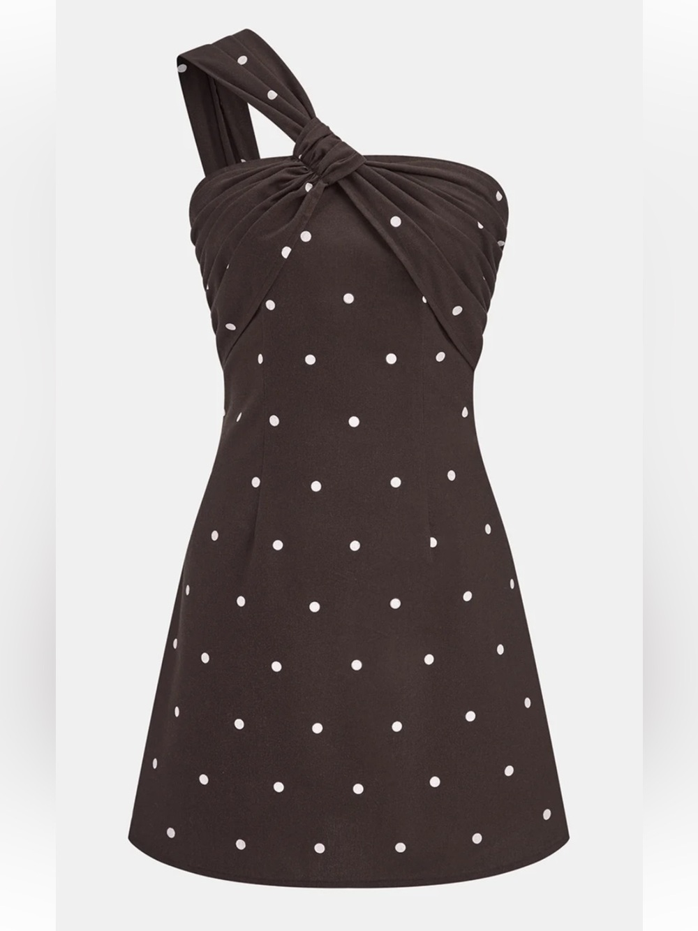 Commense Polka Dot One Shoulder Linen Blend Mini Dress